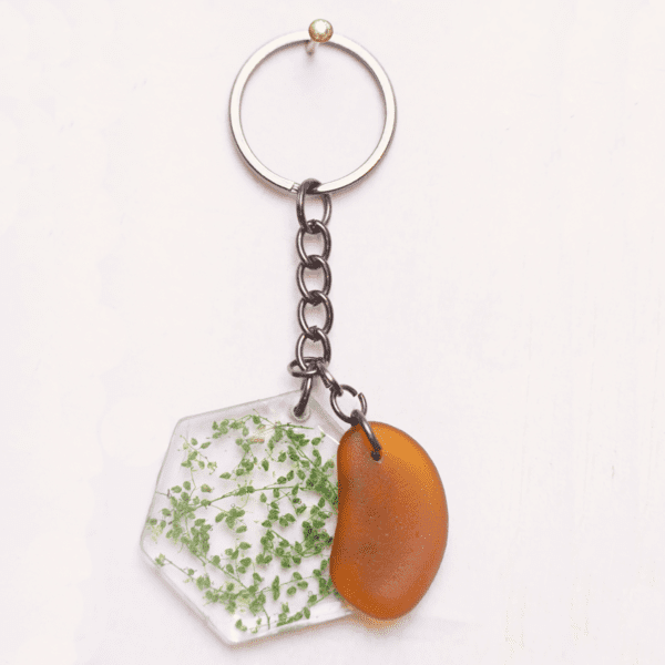 Keychain Green Flowers / Brown Glass
