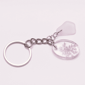 Keychain Mini Pink Flowers / White Glass