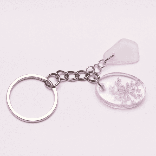 Keychain Mini Pink Flowers / White Glass