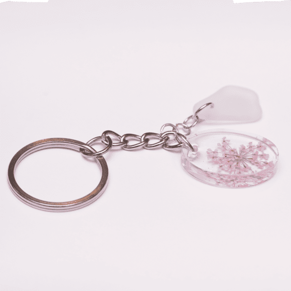 Keychain Mini Pink Flowers / White Glass - Image 2