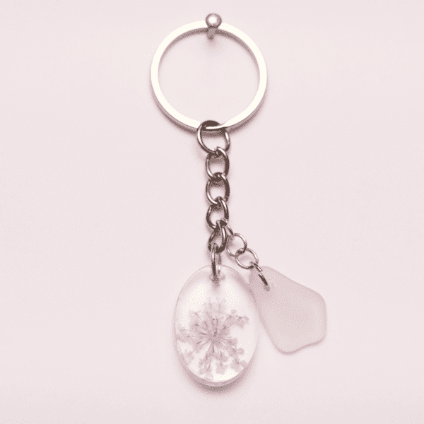 Keychain Mini Pink Flowers / White Glass - Image 3