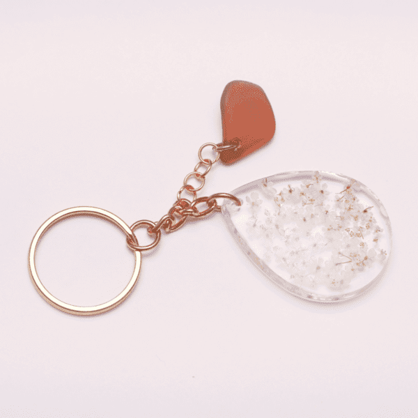 Keychain White Flowers / Brown Glass - Image 2