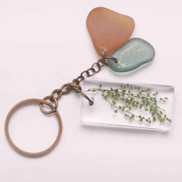 Keychain Green Flowers / Brown Glass / Green Glass