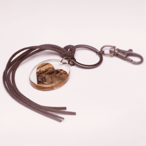 Keychain Birch Heart / Leather Ribbon