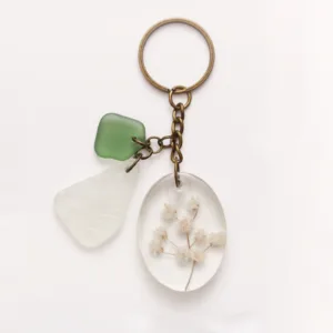 Keychain Baby's-Breath / White Glass / Green Glass