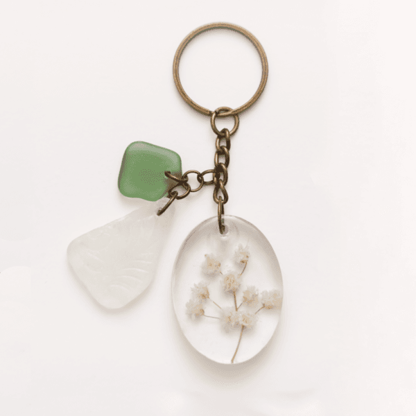 Keychain Baby's-Breath / White Glass / Green Glass